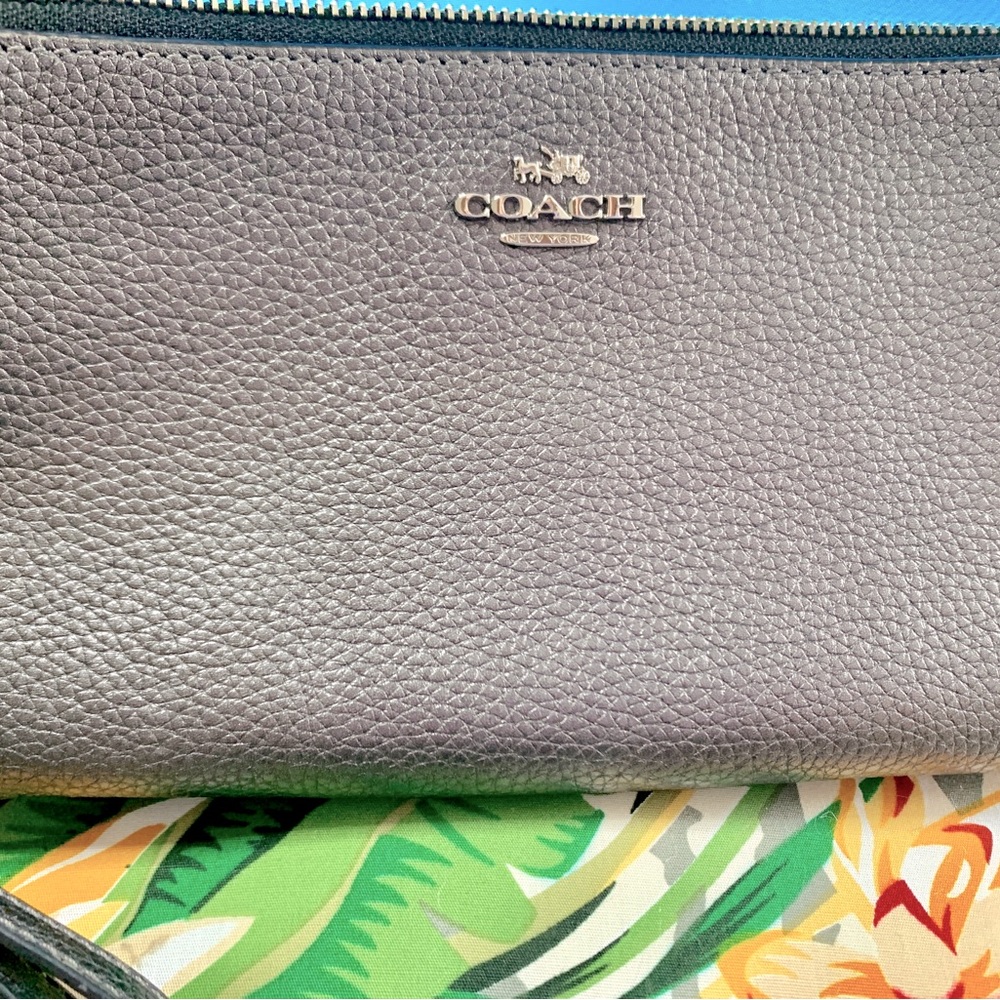 Coach metallic gray zip around wristlet